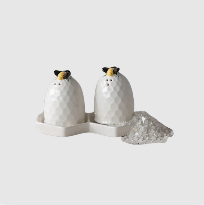 Beehive Salt & Pepper Shakers On Beehive Plate