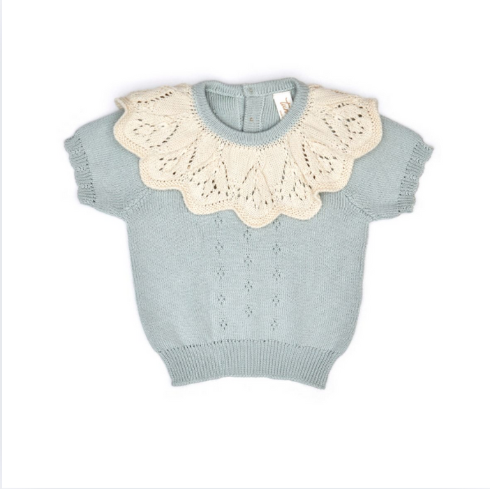 Scallop Collar Top lt blue/natural