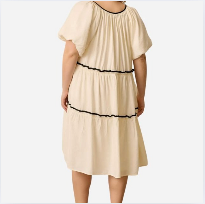 Ruffled Contrast Mini Dress ivory/black