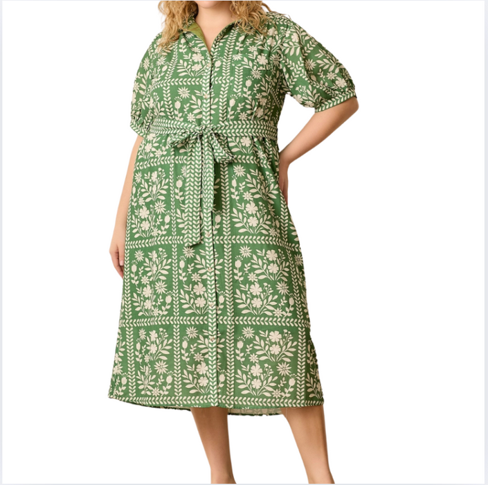 Print Shirt Dress dusty green/ivory