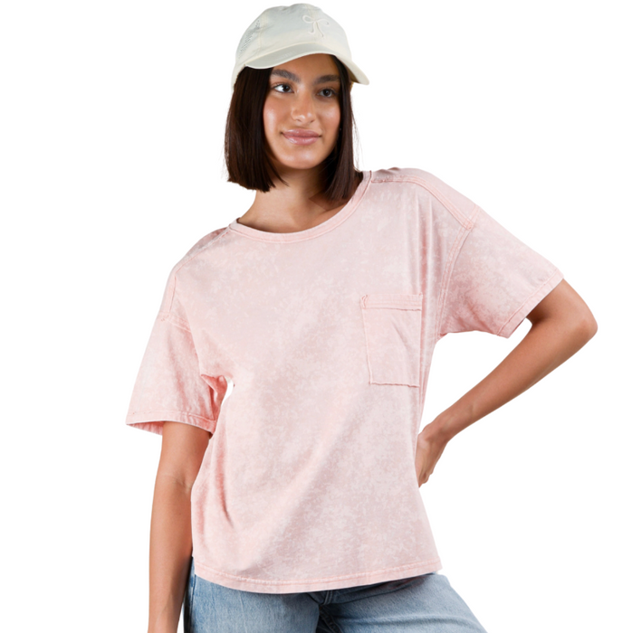 Distressed Cotton Tee W/ Pocked peach