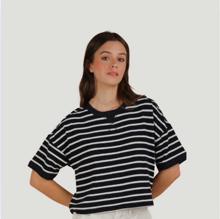 Striped Terry Top navy/white