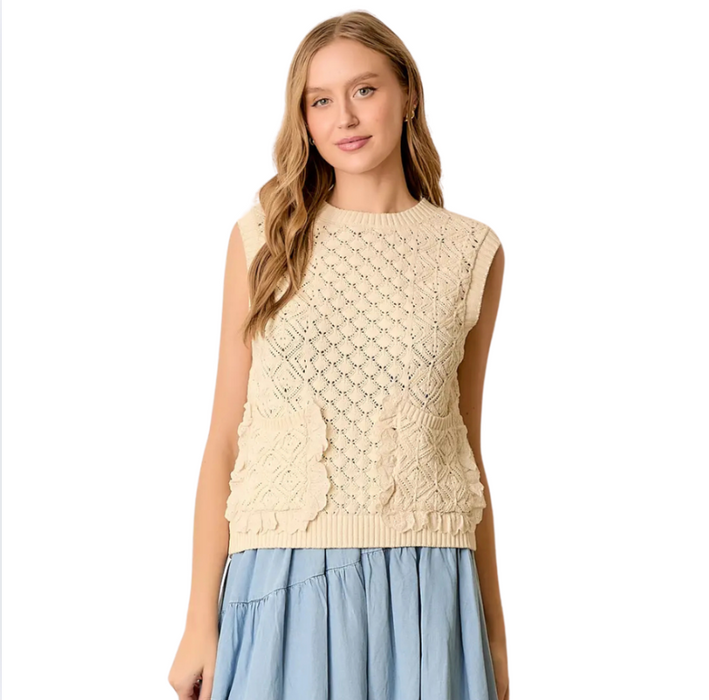 Eyelet Lace Knit Vest Natural