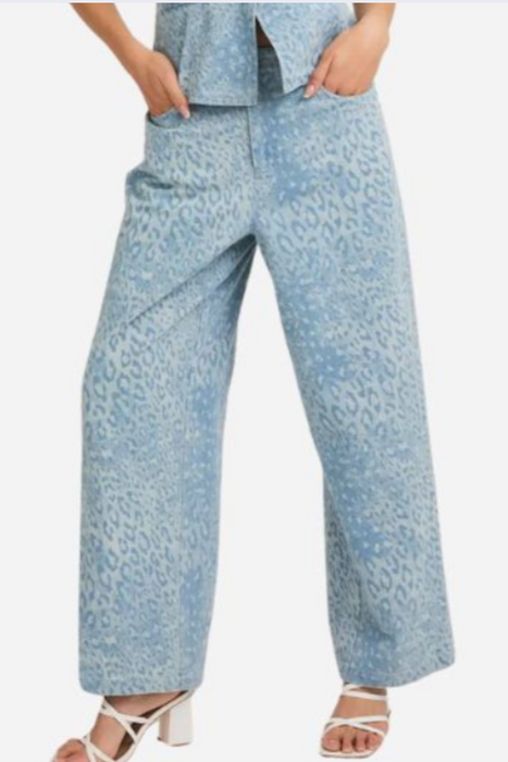 Animal Print Denim Pants Leopard