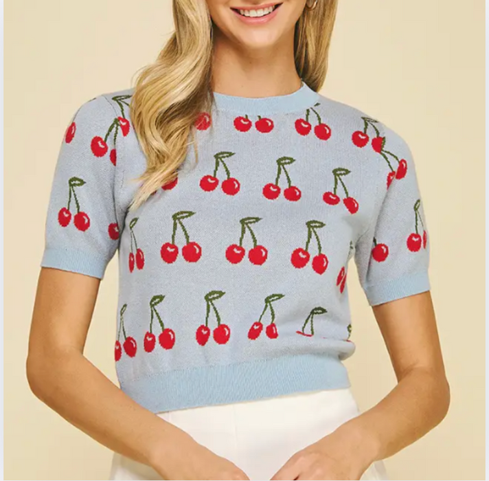 Crop Cherry Sweater Dusty blue