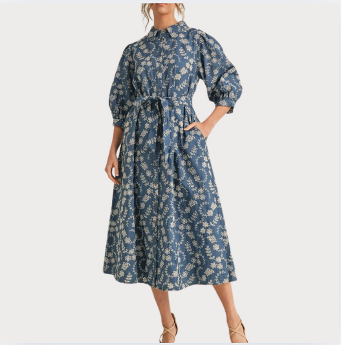 Embroidered Flower Dress blue/white