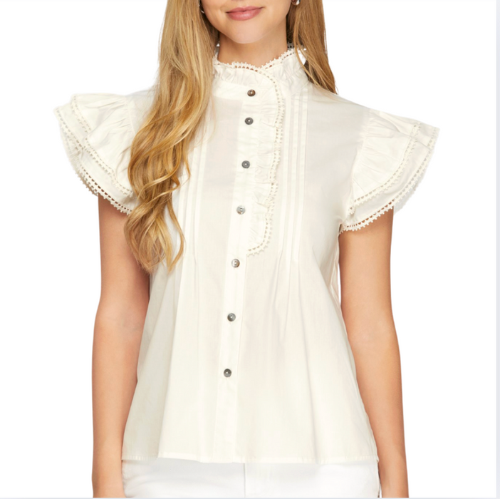 Ruffle Sleeve Button Down Top off white