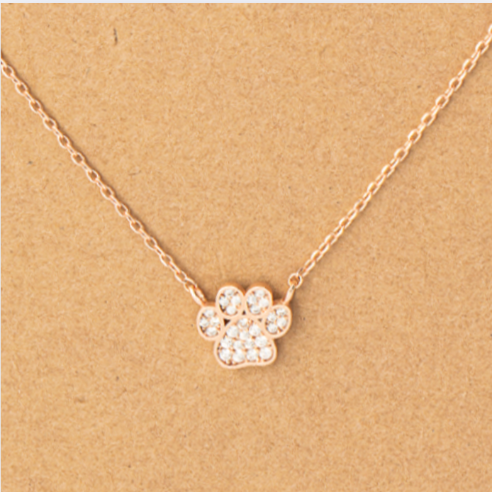 Gold Charm Necklace CZ Paw