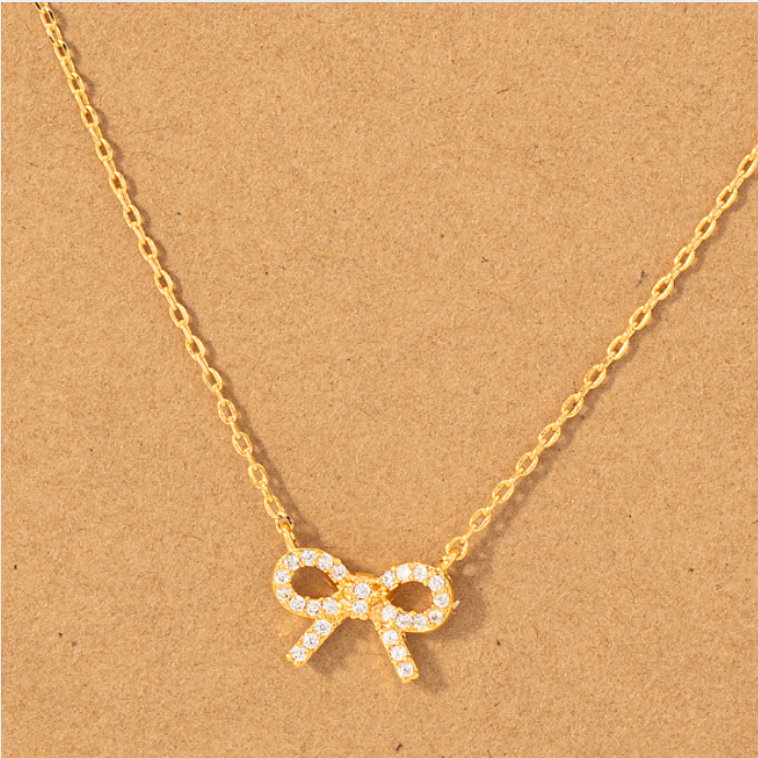 Gold Charm Necklace CZ Bow