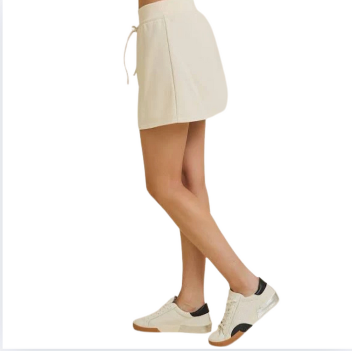 Waist Drawstring French Terry Skort cream