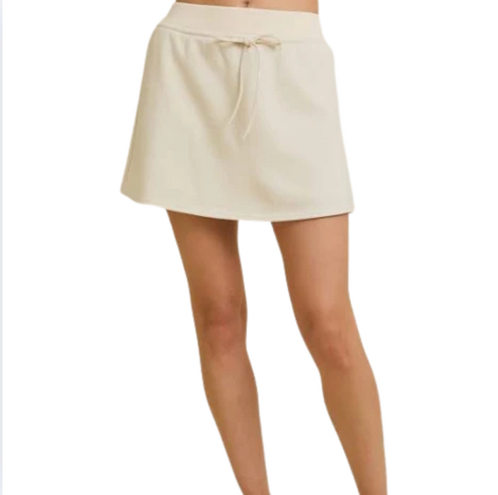 Waist Drawstring French Terry Skort cream