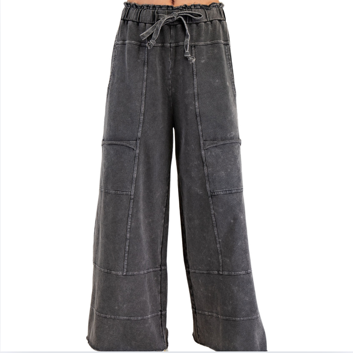 Mineral Washed Knit Wide Leg Pant Black