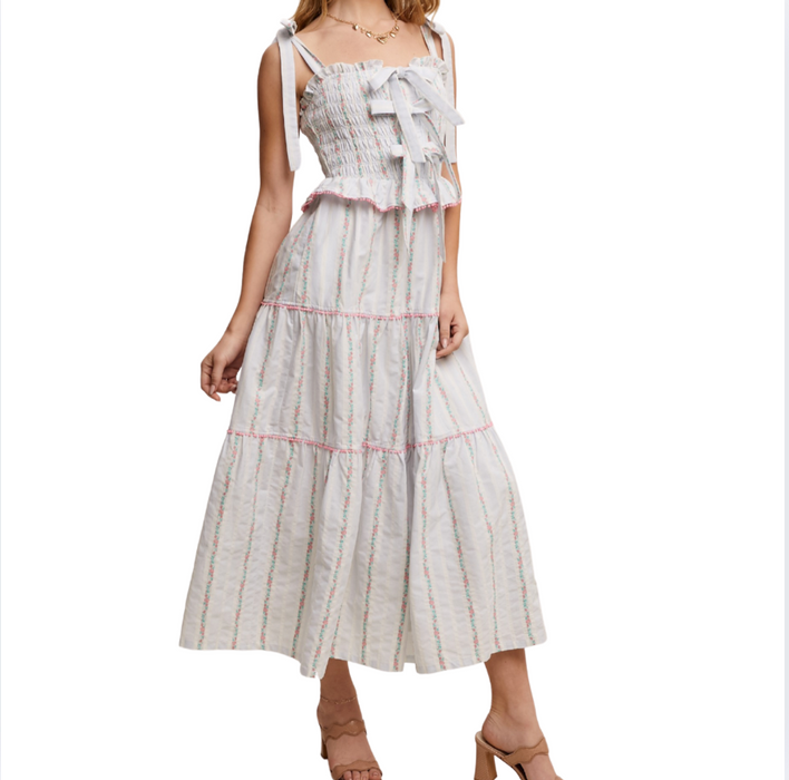 Flower Embroidered Tie Front Maxi Dress red flower