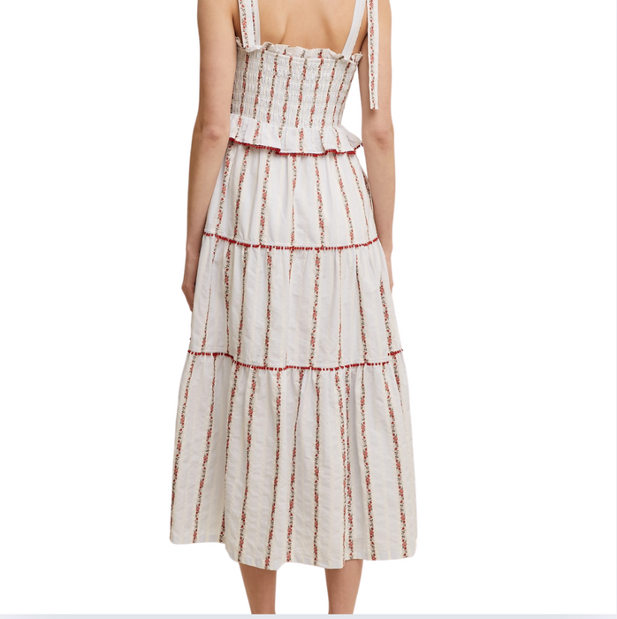 Flower Embroidered Tie Front Maxi Dress red flower