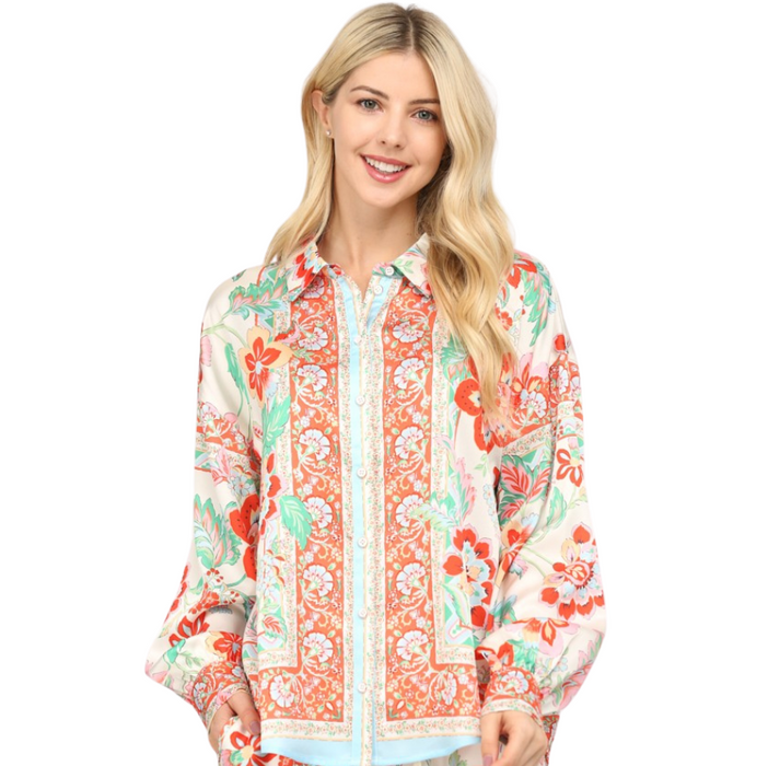Floral Satin Button Down Top