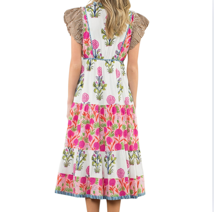 Flutter Sleeve Flower Maxi Dress