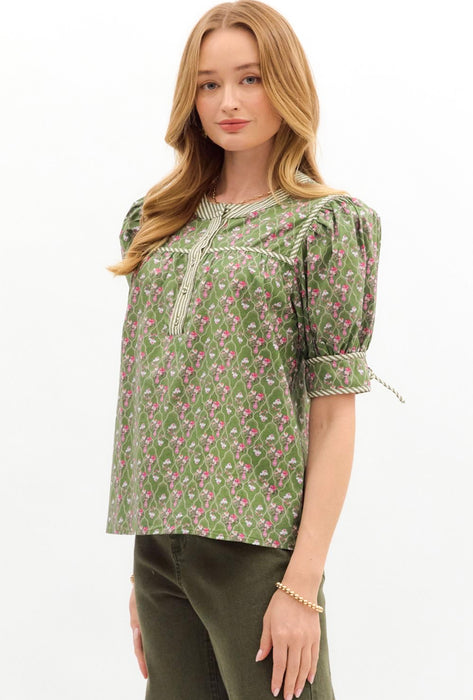 Floral & Stripe Top Green