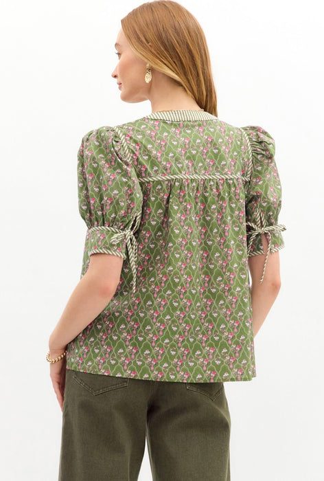 Floral & Stripe Top Green