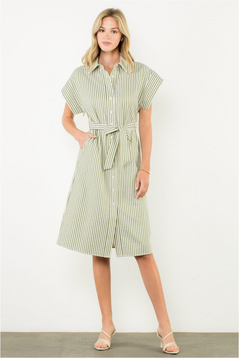 Green Stripe Button Up Dress