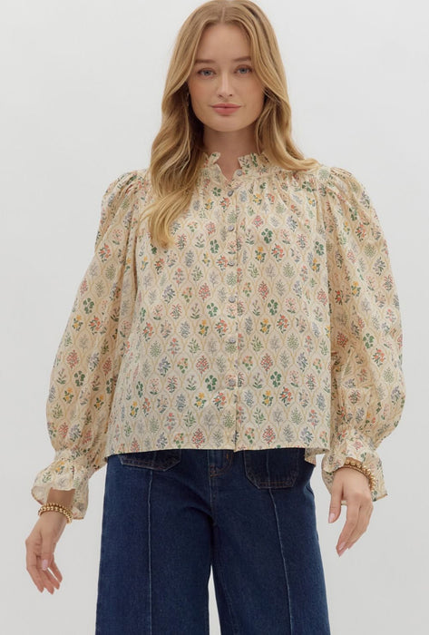 Floral Print Ruffle Collar Top