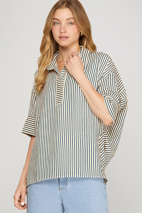 Oversized Top Striped Navy