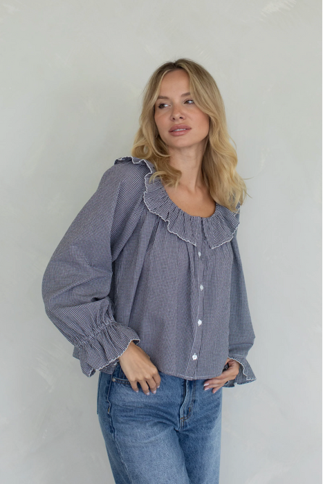 Gingham Blouse with Collar