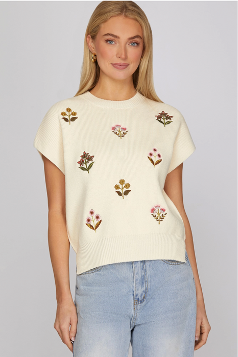 Drop Shoulder Embroidered Sweater
