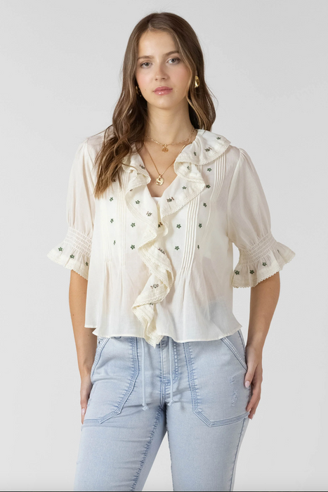 Ruffle Detail Embroidered Blouse