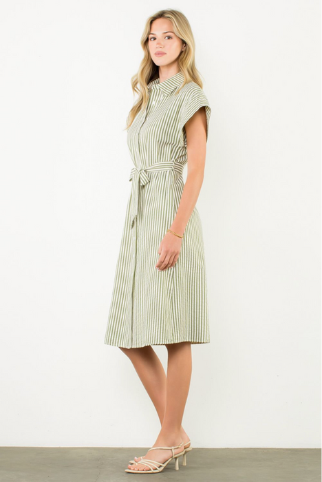 Green Stripe Button Up Dress