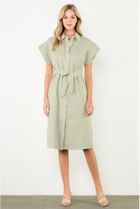 Green Stripe Button Up Dress