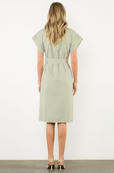 Green Stripe Button Up Dress