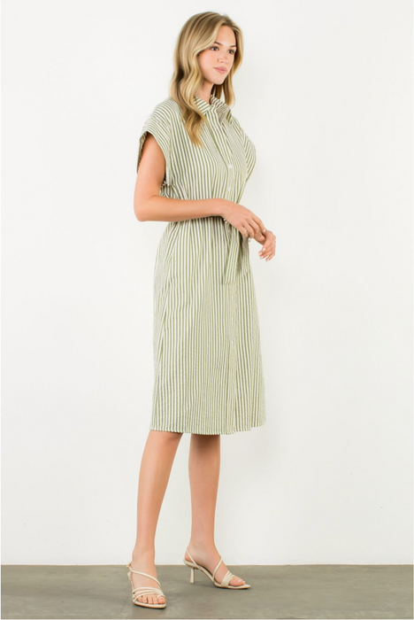 Green Stripe Button Up Dress