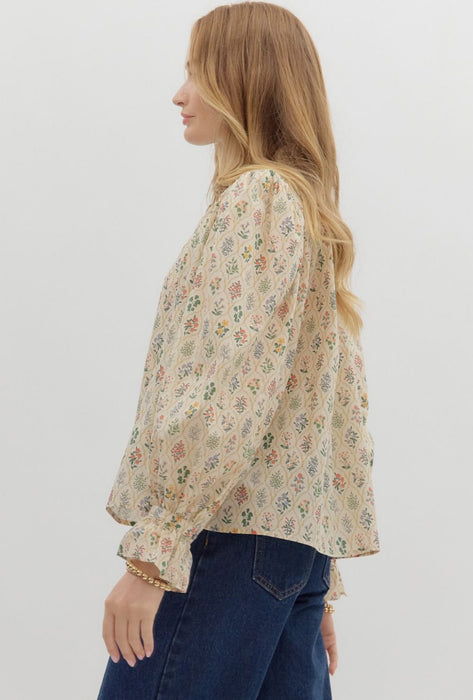 Floral Print Ruffle Collar Top