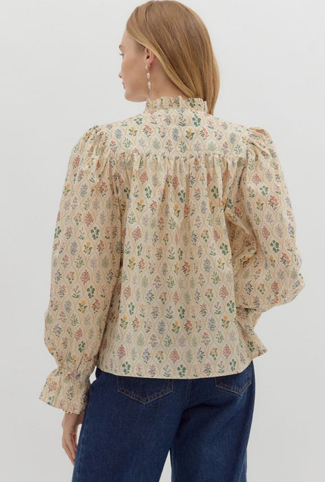 Floral Print Ruffle Collar Top