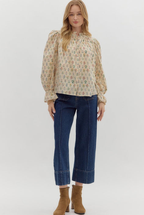 Floral Print Ruffle Collar Top