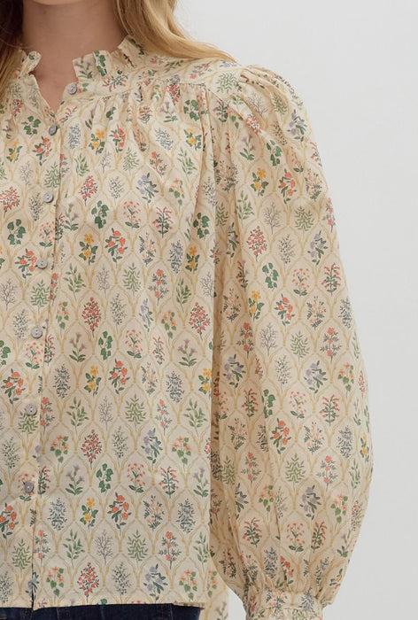 Floral Print Ruffle Collar Top