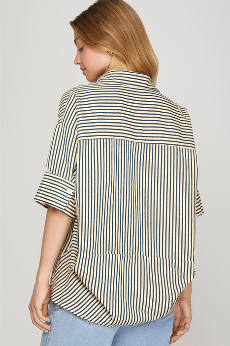 Oversized Top Striped Navy