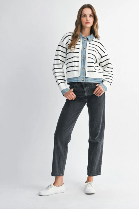 Stripe Knit Denim Cardigan