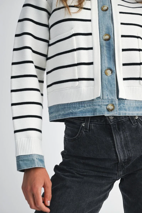 Stripe Knit Denim Cardigan
