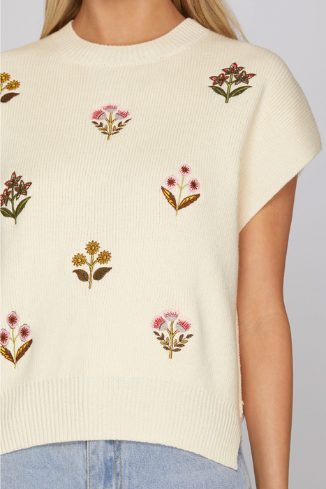 Drop Shoulder Embroidered Sweater