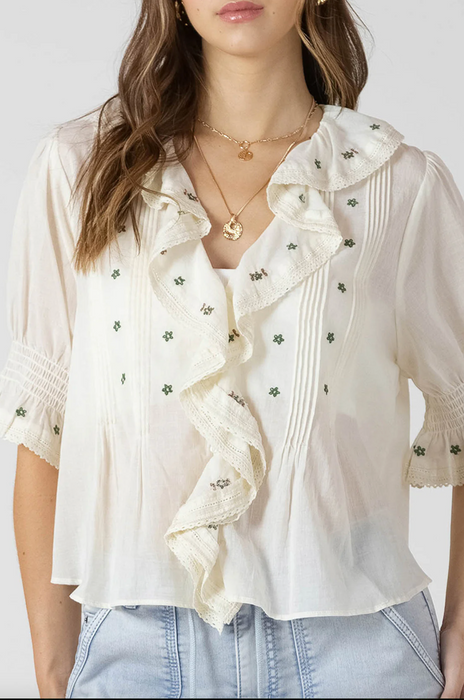 Ruffle Detail Embroidered Blouse