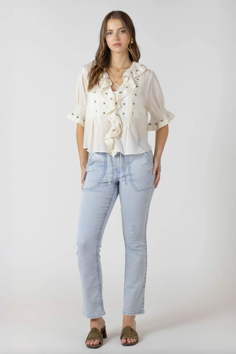 Ruffle Detail Embroidered Blouse