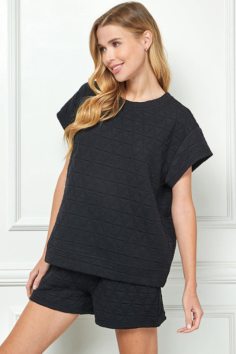 Quilted Top and Pants Set - Black