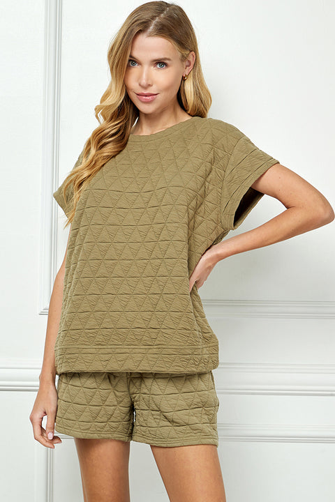 Quilted Top and Pants Set - Olive