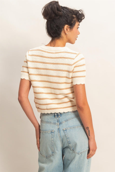 Stripe Knit Button Up Sweater