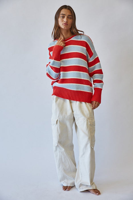 Rolled Edge Striped Sweater