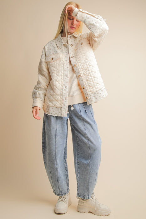 Floral & Knit Button Jacket