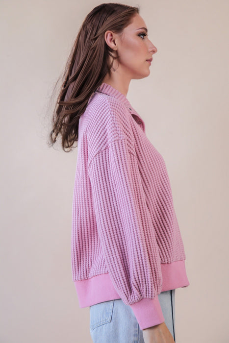 Waffle Weave High Neck Top Pink