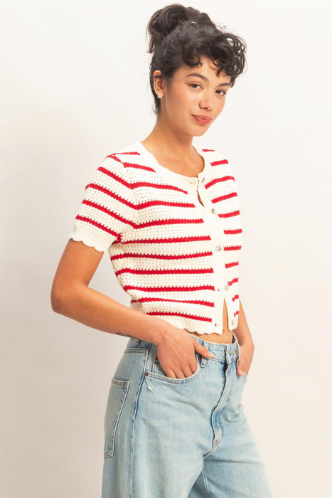 Stripe Knit Button Up Sweater