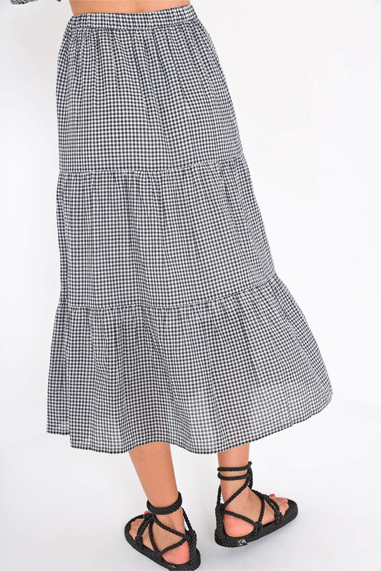 GINGHAM TIERED MAXI SKIRT